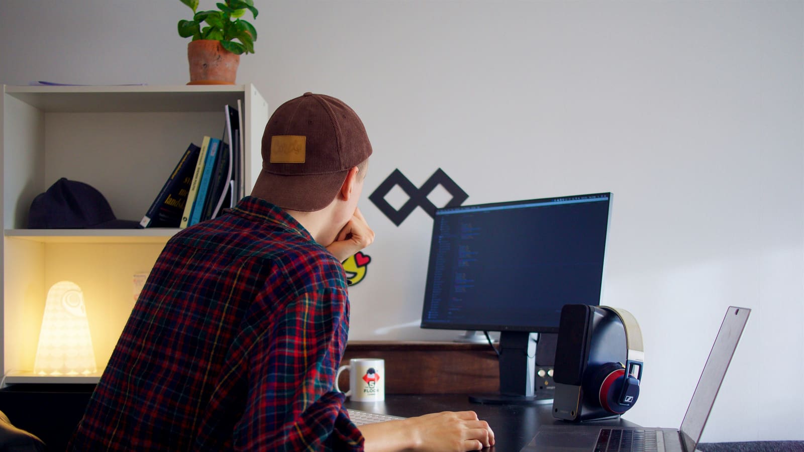 code on screen in a home office